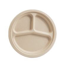 Load image into Gallery viewer, CCF Three Compartment Bagasse Molded Fiber Plate 9" - 1000 Pieces/Case