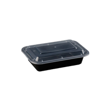 Load image into Gallery viewer, CCF 24oz PP Injection Plastic Microwavable Black Rectangle Food Containers & Lids - 150 Sets/Case