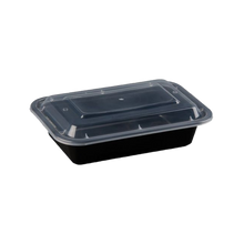 Load image into Gallery viewer, CCF 28oz PP Injection Plastic Microwavable Black Rectangle Food Containers &amp; Lids - 150 Sets/Case