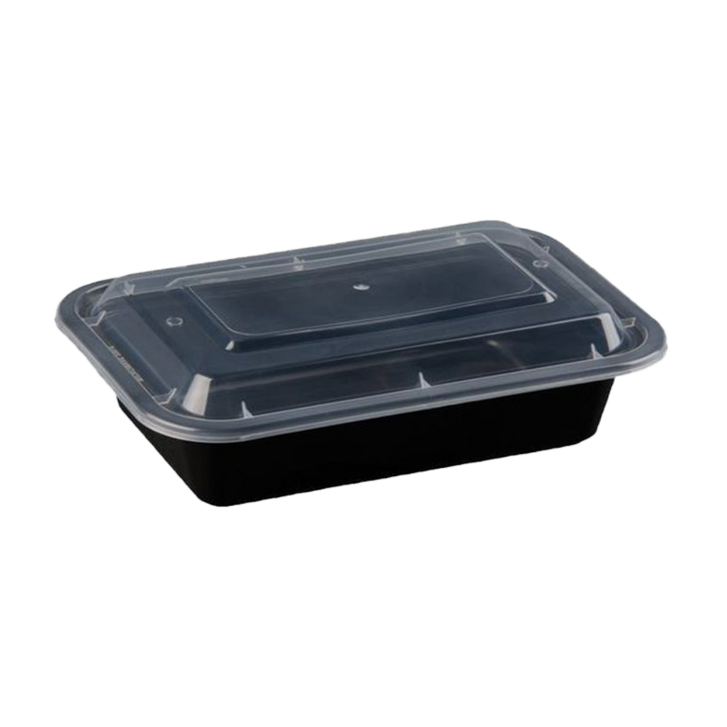 CCF 32oz PP injection plastic microwavable black rectangle food containers & lids - 150 sets/case