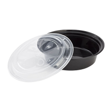 Load image into Gallery viewer, CCF 48OZ(D233MM) PP Injection Plastic Microwavable Black Round Food Containers & Lids - 150 Sets/Case
