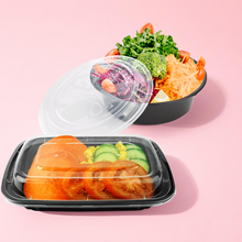 Load image into Gallery viewer, CCF 24OZ(D183MM) PP Injection Plastic Microwavable Black Round Food Containers & Lids - 150 Sets/Case