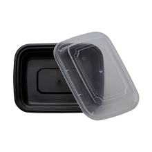 Load image into Gallery viewer, CCF 28oz PP Injection Plastic Microwavable Black Rectangle Food Containers & Lids - 150 Sets/Case