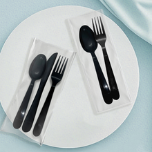 Load image into Gallery viewer, CCF Cutlery Plastic Wrapped Pack With Heavy Duty PP Plastic Fork/Spoon - Black 500 Sets/Case
