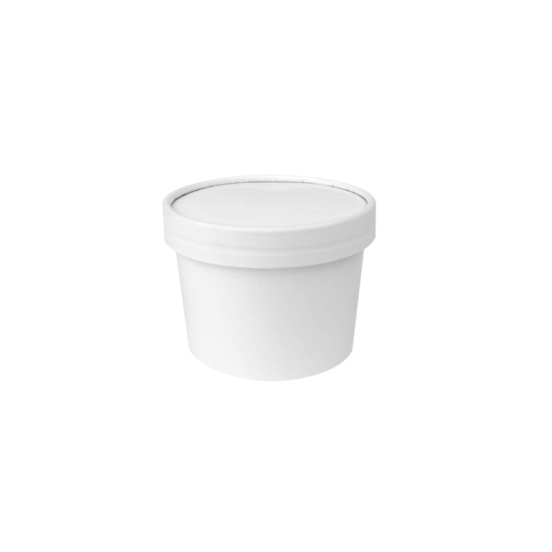 CCF 10OZ Ice Cream Paper Container + Non-Vented Lid COMBO - White 250 SETS/Case