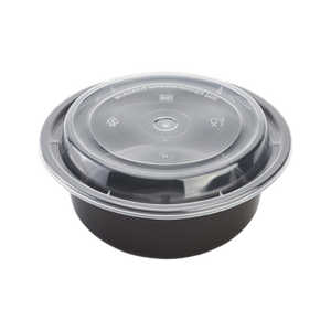 CCF 32OZ(D183MM) PP Injection Plastic Microwavable Black Round Food Containers & Lids - 150 Sets/Case