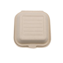 Load image into Gallery viewer, CCF 100% COMPOSTABLE Single Compartment Bagasse Molded Fiber Hinged Container 6&quot; x 6&quot; x 3&quot; - 500 Pieces/Case