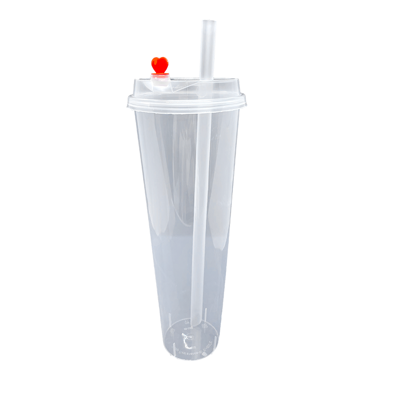 CCF 32OZ(D90MM) Premium PP Injection Plastic Cup With Lid + Straw (Combo)- Clear 500 Sets/Case