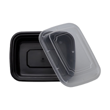 Load image into Gallery viewer, CCF 28oz PP Injection Plastic Microwavable Black Rectangle Food Containers &amp; Lids - 150 Sets/Case