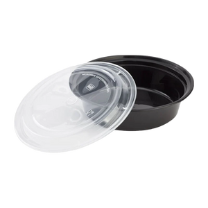 Plastic microwavable takeout container with a lid