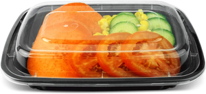 black rectangle PP injection plastic microwaveable take-out container with transparent lid