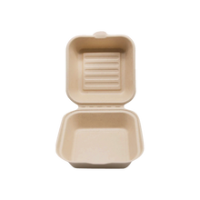 Load image into Gallery viewer, CCF 100% COMPOSTABLE Single Compartment Bagasse Molded Fiber Hinged Container 6&quot; x 6&quot; x 3&quot; - 500 Pieces/Case