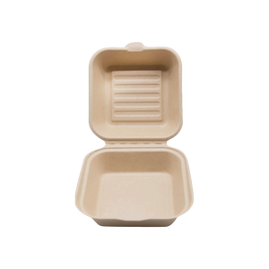 CCF 100% COMPOSTABLE Single Compartment Bagasse Molded Fiber Hinged Container 6" x 6" x 3" - 500 Pieces/Case