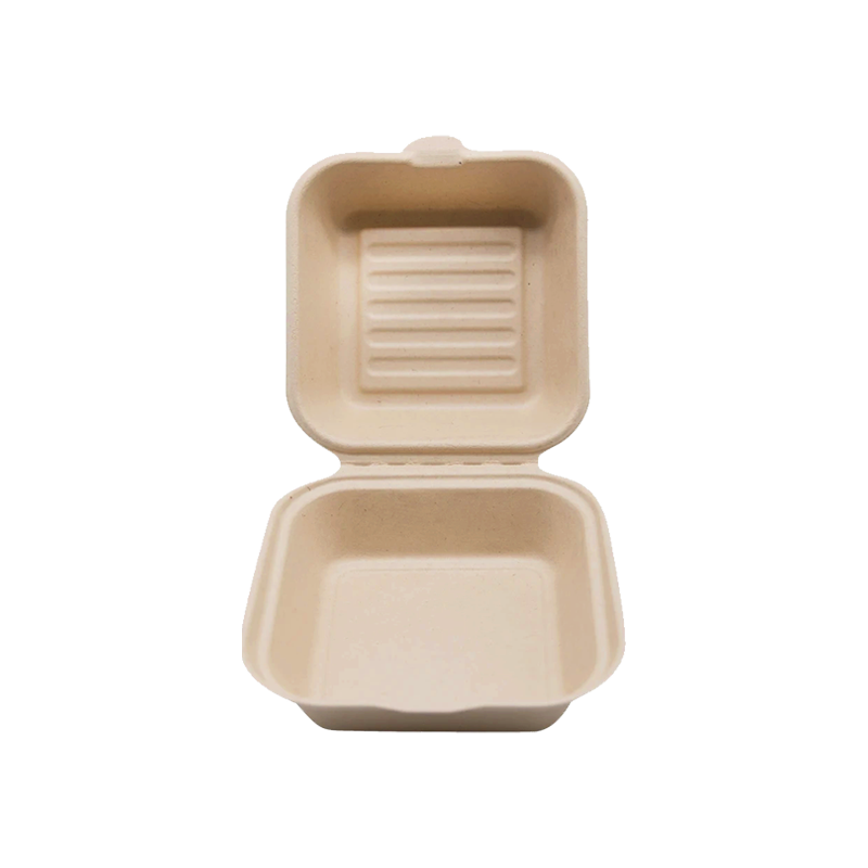 CCF Single Compartment Bagasse Molded Fiber Hinged Container 6" x 6" x 3" - 500 Pieces/Case