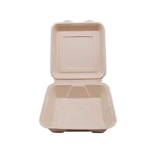 Load image into Gallery viewer, CCF 100% COMPOSTABLE Single Compartment Bagasse Molded Fiber Hinged Container 8&quot; x 8&quot; x 3&quot; - 200 Pieces/Case