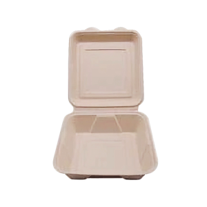 CCF 100% COMPOSTABLE Single Compartment Bagasse Molded Fiber Hinged Container 8" x 8" x 3" - 200 Pieces/Case