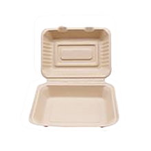 Load image into Gallery viewer, CCF 100% COMPOSTABLE Single Compartment Bagasse Molded Fiber Hinged Container 9&quot; x 6&quot; x 3&quot; - 250 Pieces/Case