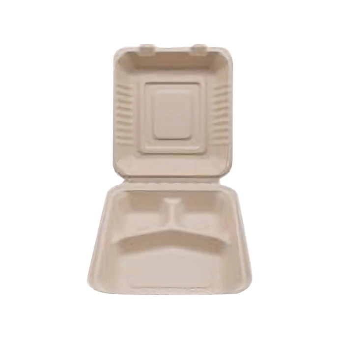 CCF 100% COMPOSTABLE Three Compartment Bagasse Molded Fiber Hinged Container  8