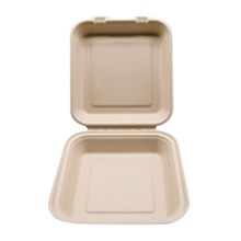 Load image into Gallery viewer, CCF 100% COMPOSTABLE Single Compartment Bagasse Molded Fiber Hinged Container 9&quot; x 9&quot; x 3&quot; - 200 Pieces/Case