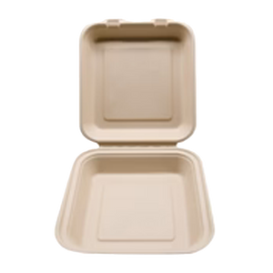 CCF 100% COMPOSTABLE Single Compartment Bagasse Molded Fiber Hinged Container 9" x 9" x 3" - 200 Pieces/Case