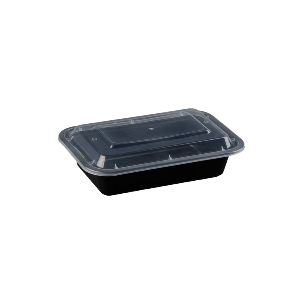 CCF 24oz PP Injection Plastic Microwavable Black Rectangle Food Containers & Lids - 150 Sets/Case