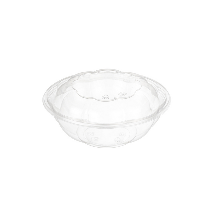CCF 24OZ PET Plastic Rose Salad Bowl & Lids - 150 Sets/Case