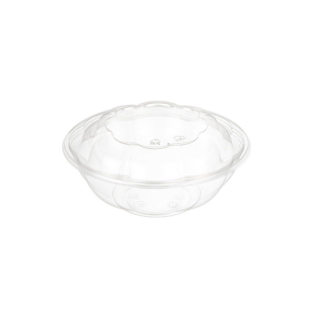 CCF 24OZ PET Plastic Rose Salad Bowl & Lids - 150 Sets/Case