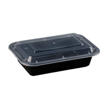 Load image into Gallery viewer, CCF 32oz PP injection plastic microwavable black rectangle food containers &amp; lids - 150 sets/case