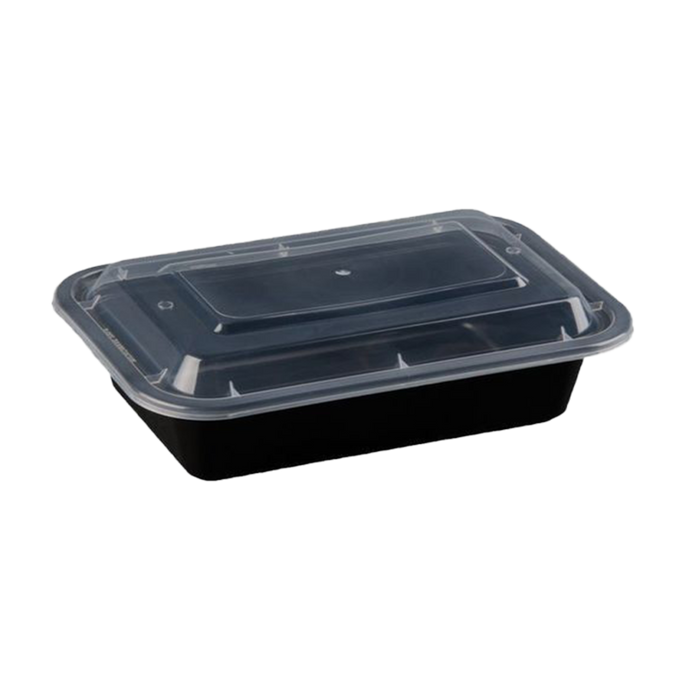 CCF 32oz PP injection plastic microwavable black rectangle food containers & lids - 150 sets/case