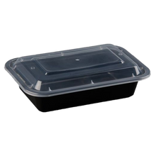 Load image into Gallery viewer, CCF 38oz PP injection plastic microwavable black rectangle food containers &amp; lids - 150 sets/case