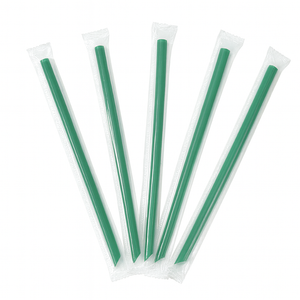 CCF Individually Wrapped PP Plastic Drink Straws - Green L9" 8MM Diameter - 2500 Pieces/Case