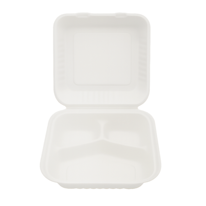 CCF Three Compartment Bagasse Molded Fiber Hinged Container 9