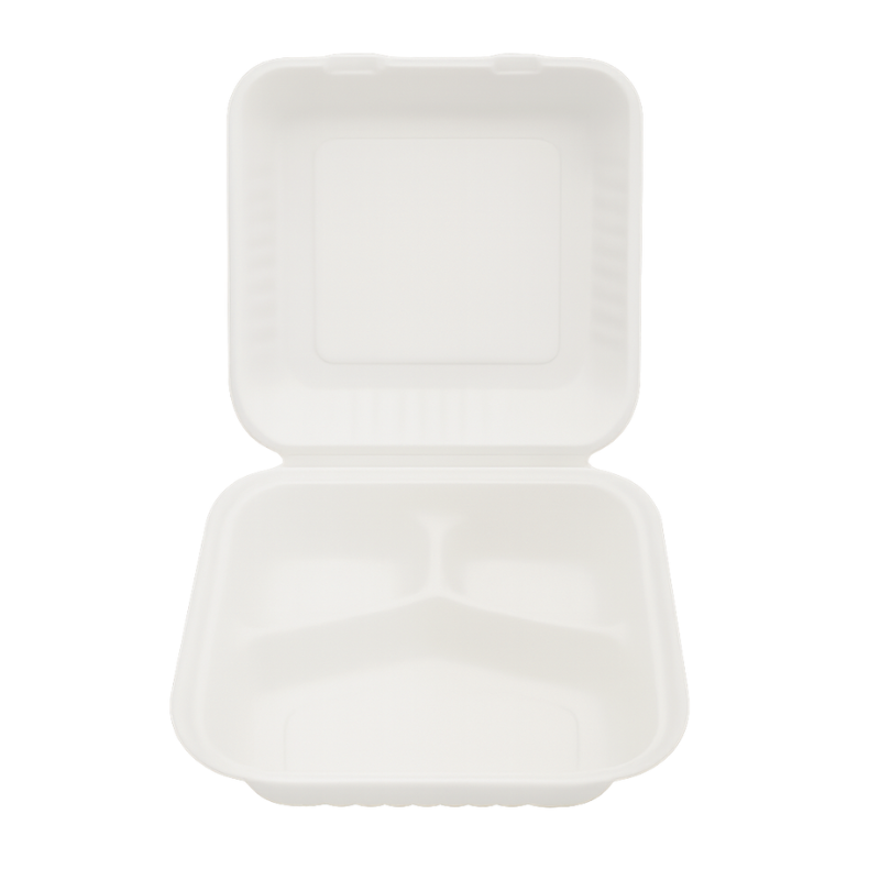 CCF Three Compartment Bagasse Molded Fiber Hinged Container 9