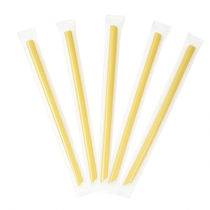 CCF Individually Wrapped PP Plastic Drink Straws - Yellow L9