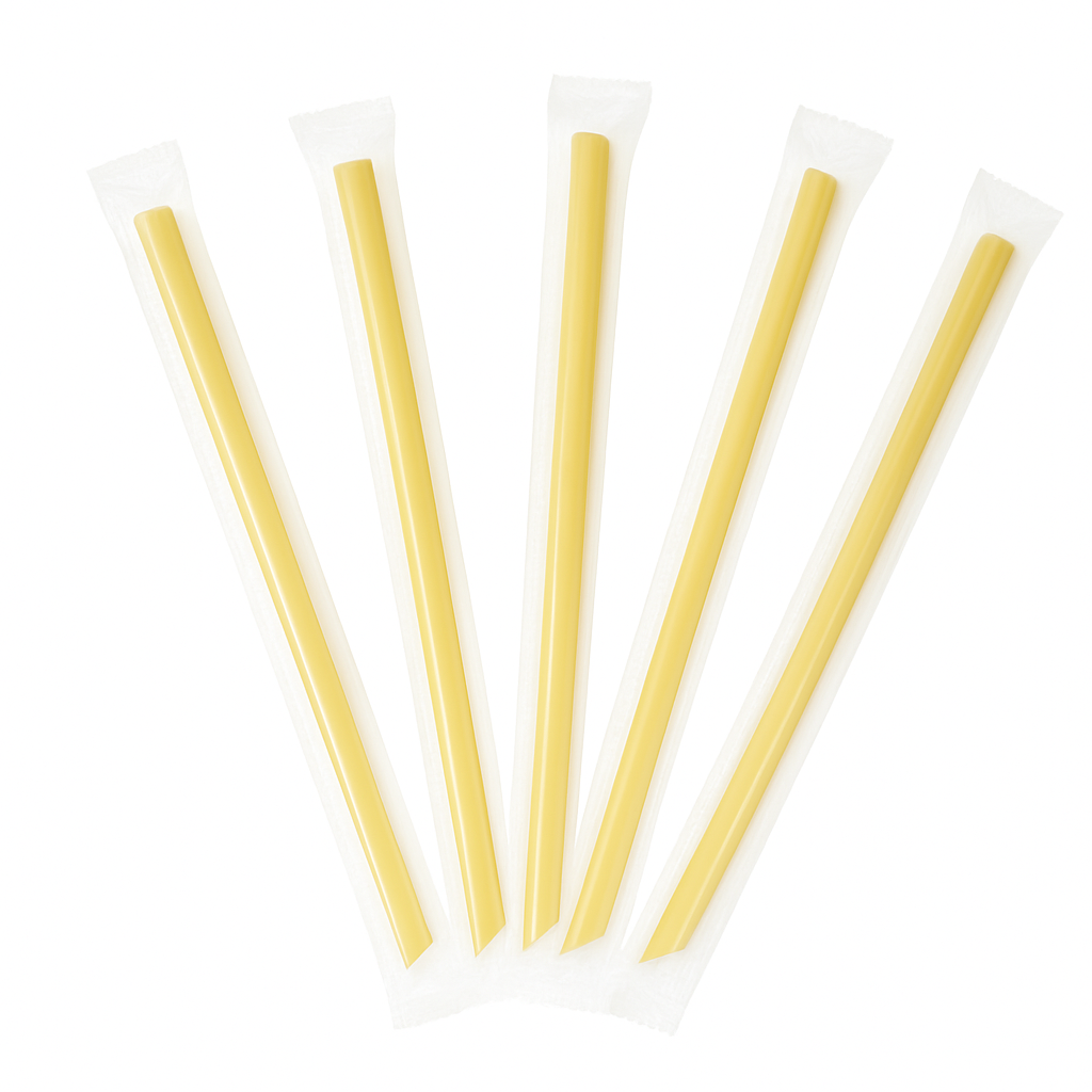 CCF Individually Wrapped PP Plastic Drink Straws - Yellow L9
