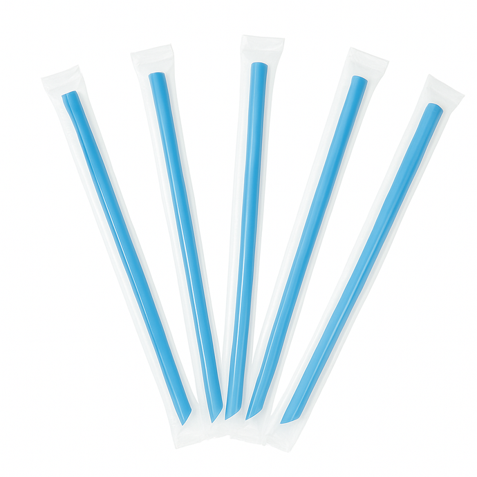 CCF Individually Wrapped PP Plastic Drink Straws - Blue L9