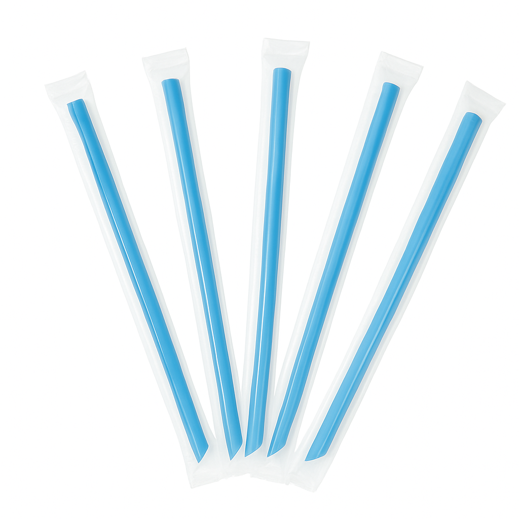 CCF Individually Wrapped PP Plastic Drink Straws - Blue L9