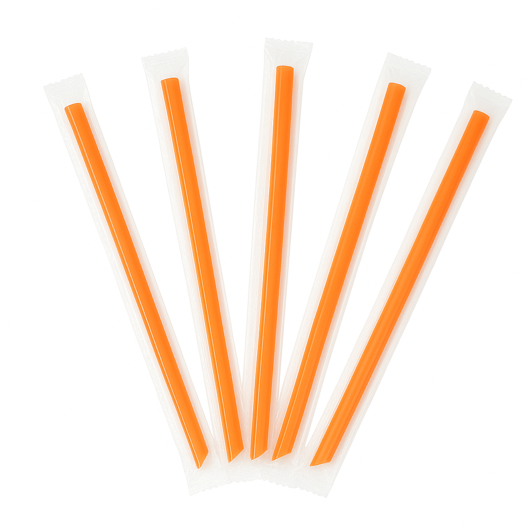 CCF Individually Wrapped PP Plastic Drink Straws - Orange L9