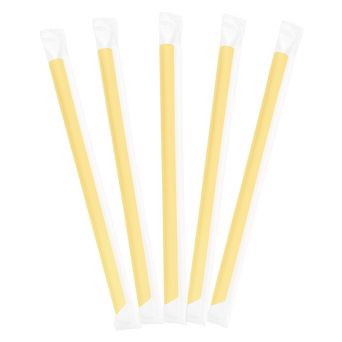 CCF Individually Wrapped PP Plastic Jumbo Drink Straws - Yellow L9