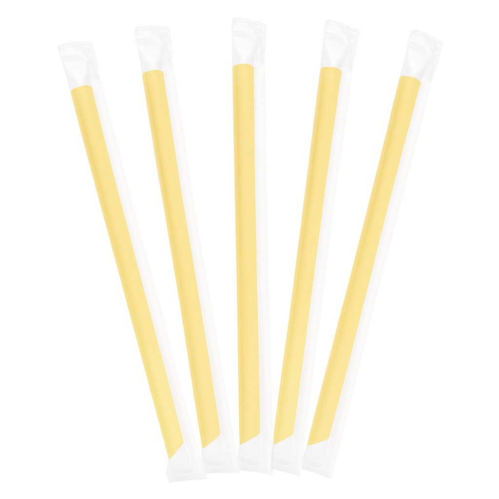 CCF Individually Wrapped PP Plastic Jumbo Drink Straws - Yellow L9