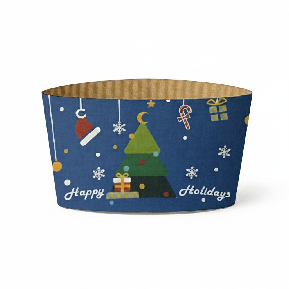 CCF Christmas Design Eco Friendly Disposable Corrugated Sleeve For Drink Cup - 1000 Pieces/Case