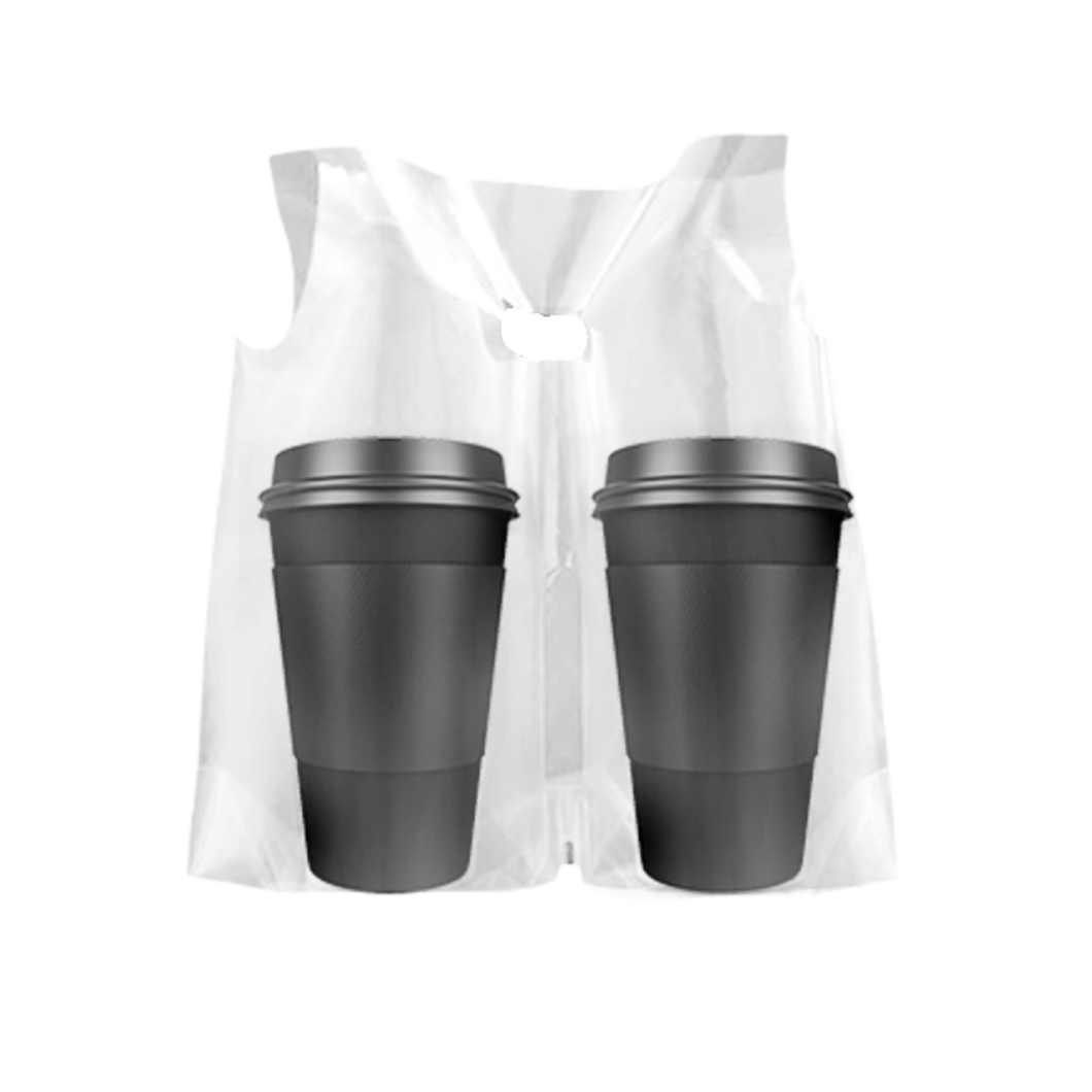 CCF Double split drink cup carrier plastic bag -1000 pieces/case