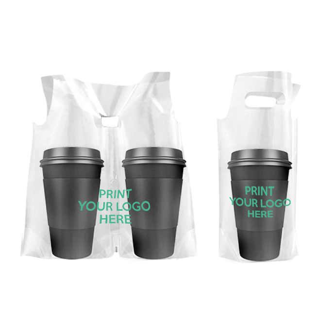 Custom print double spilt/single drink cup carrier plastic bags