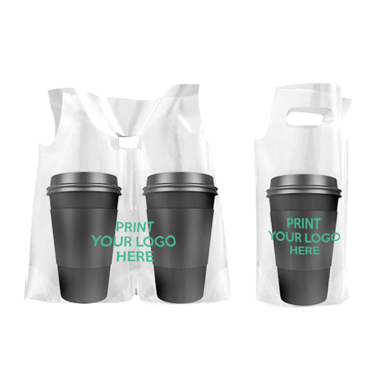 Custom print double spilt/single drink cup carrier plastic bags