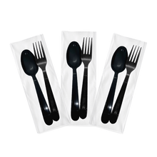 Load image into Gallery viewer, CCF Cutlery Plastic Wrapped Pack With Heavy Duty PP Plastic Fork/Spoon - Black 500 Sets/Case