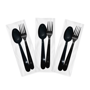 CCF Cutlery Plastic Wrapped Pack With Heavy Duty PP Plastic Fork/Spoon - Black 500 Sets/Case