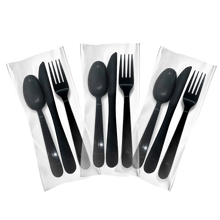 Load image into Gallery viewer, CCF Cutlery Plastic Wrapped Pack With Heavy Duty PP Plastic Fork/Spoon/Knife - Black 500 Sets/Case