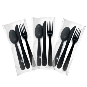 CCF Cutlery Plastic Wrapped Pack With Heavy Duty PP Plastic Fork/Spoon/Knife - Black 500 Sets/Case