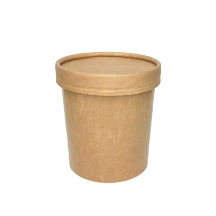 CCF 16OZ Economic Ice Cream Paper Container + Non-Vented Lid Combo - Kraft 500 Pieces/Case