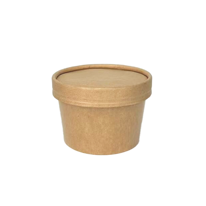 CCF 8OZ Economic Ice Cream Paper Container + Non-Vented Lid Combo - Kraft 500 Pieces/Case